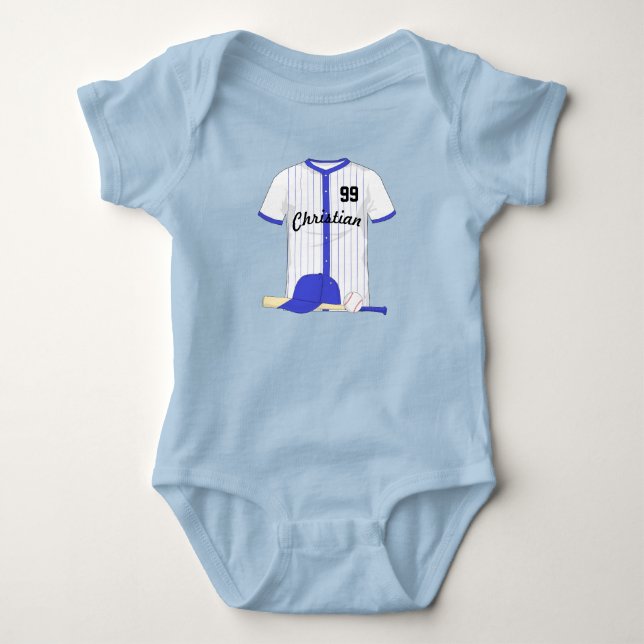 Body Para Bebê Baseball azul personalizado (Frente)
