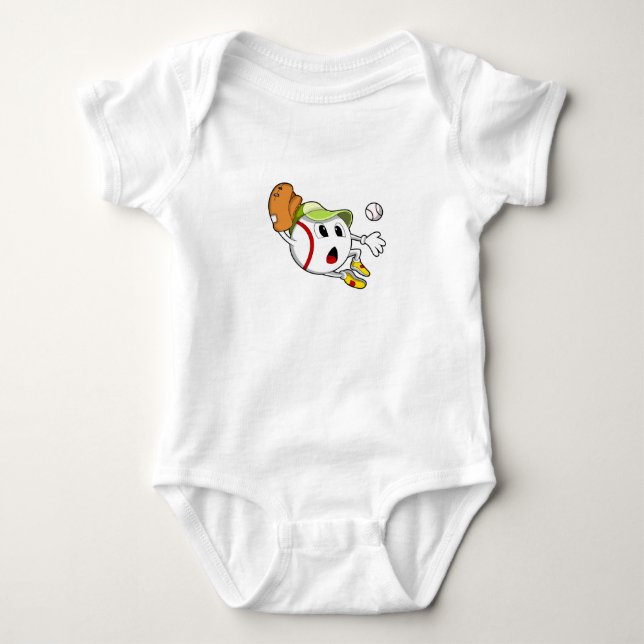 Body Para Bebê Baseball ball with Baseball glove & Cap (Frente)
