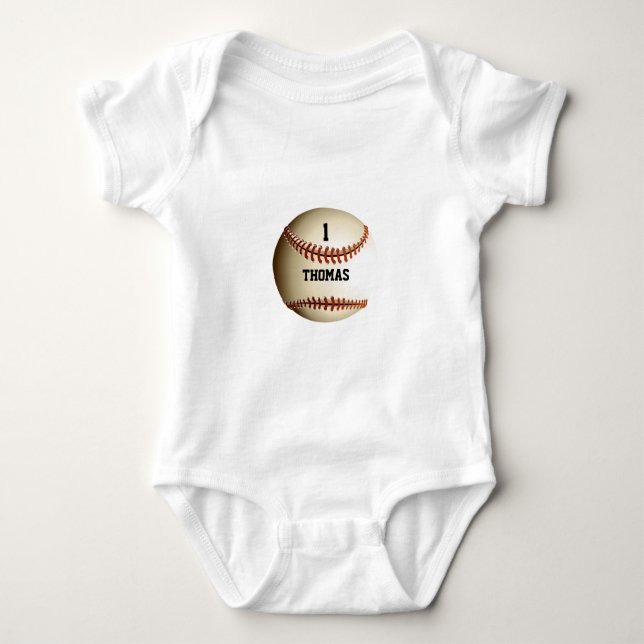 Body Para Bebê Baseball de Número de Nome Personalizado (Frente)