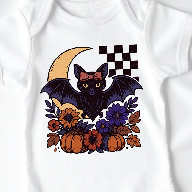 Body Para Bebê Bat De Halloween Com Estética Gótica Da Lua (This retro Halloween bat design captures spooky charm with a gothic twist.)