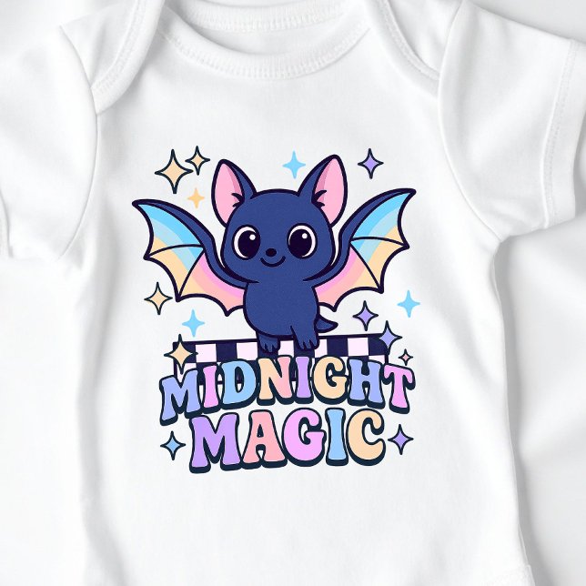 Body Para Bebê Bat e Checkerboard do Cute do Halloween do Pastelc (The midnight magic kawaii bat design shines with retro pastel charm.)