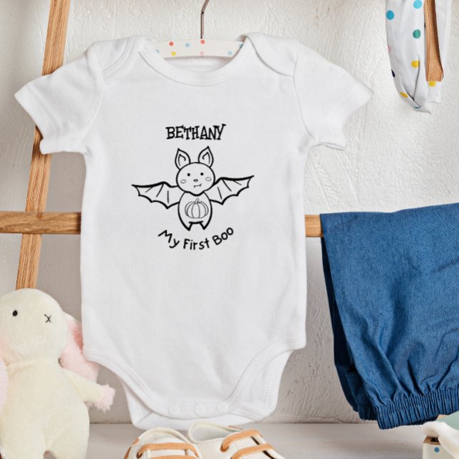 Body Para Bebê 🦇 Bat Halloween E Pumpkin Meu Primeiro Boo! (Criador carregado)