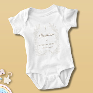 Body Para Bebê Batismo Católico Cristão Cruz Floral Moderna