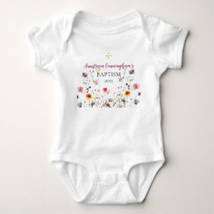 Body Para Bebê Batismo cristão ortodoxo - Flores roxas cor-de-ros