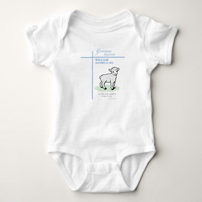 Body Para Bebê Batismo do Neto Azul Cordeiro Personalizado (Frente)