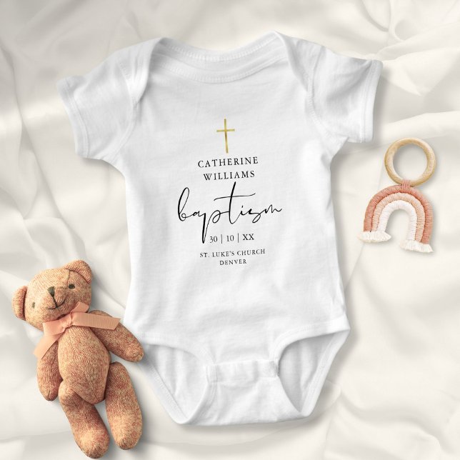 Body Para Bebê Batismo Dourado Elegante Moderno (Elegant Modern Gold Cross Baptism Baby Bodysuit)
