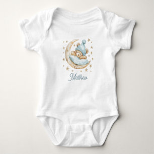 Body Para Bebê Bear Boy Baby Moon Stars Nome Azul