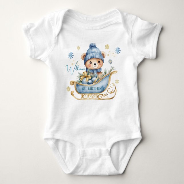 Body Para Bebê Bear Natal Um Primeiro Aniversário Inverno (Frente)