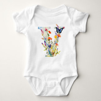 Body Para Bebê Beautiful Wildflower Butterfly Monogram