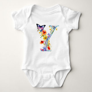 Body Para Bebê Beautiful Wildflower Butterfly Monogram