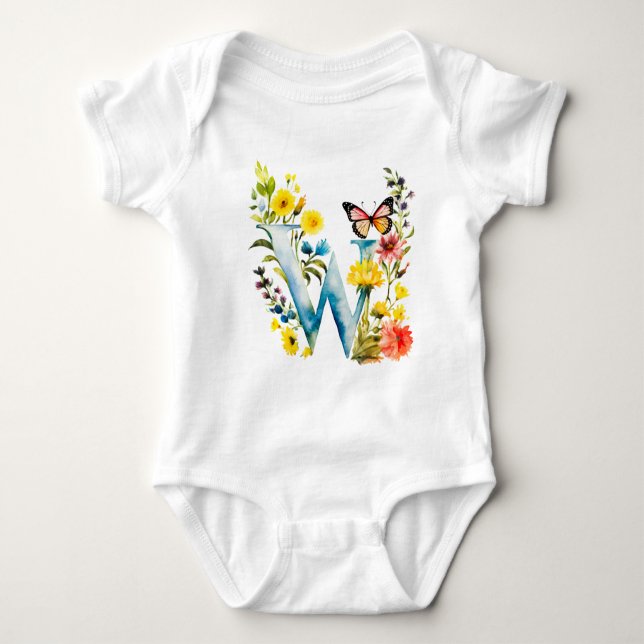 Body Para Bebê Beautiful Wildflower Butterfly Monogram (Frente)