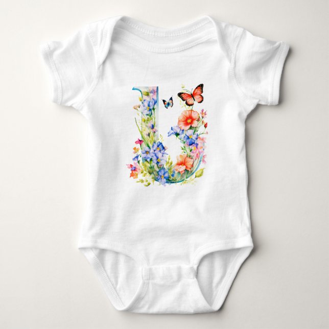 Body Para Bebê Beautiful Wildflower Butterfly Monogram (Frente)
