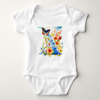 Body Para Bebê Beautiful Wildflower Butterfly Monogram