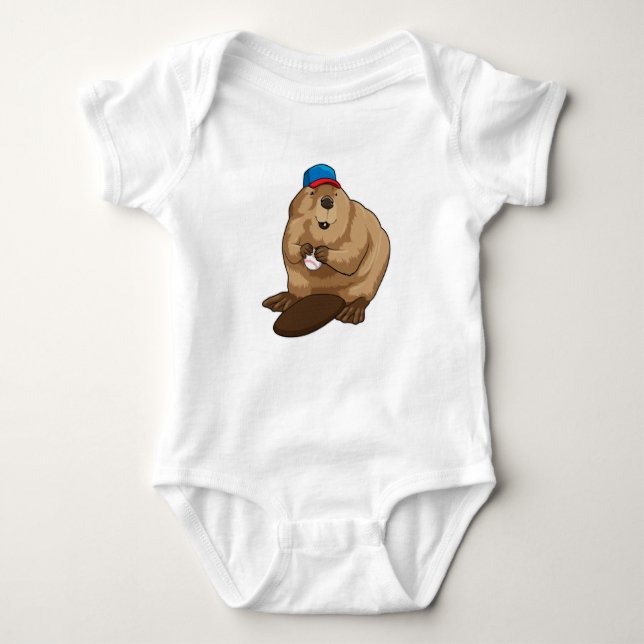 Body Para Bebê Beaver no Baseball com Baseball (Frente)