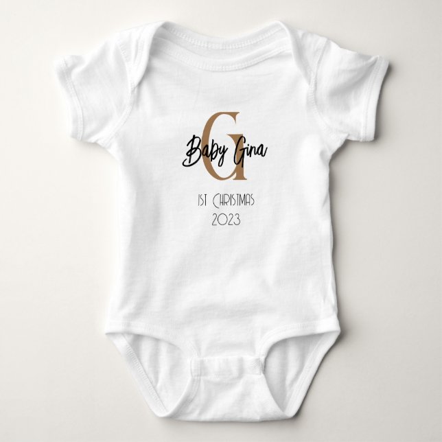 Body Para Bebê bebê 1rua Monograma unisex com nome unisex (Frente)