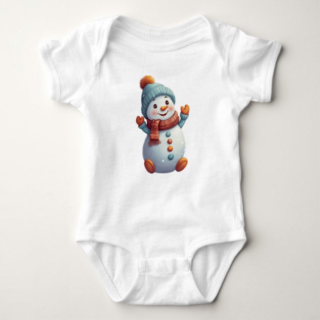 Body Para Bebê Bebê Adorável Snowman em Chapéu e Scarf (Frente)