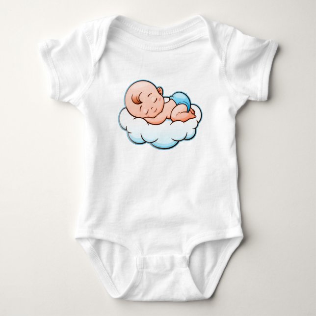 Body Para Bebê Bebê Adormecido Fofo em Nuvem Azul - Sonhos Doces  (Frente)