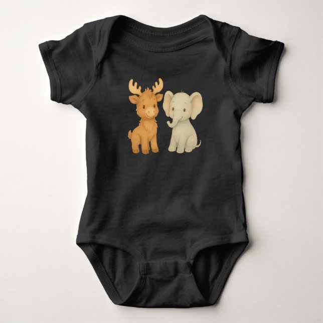 Body Para Bebê Bebê Alce e Bebê Elefante  (Frente)
