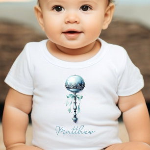 Body Para Bebê Bebê Azul Elegante Chocalho Menino Chá de Bebê