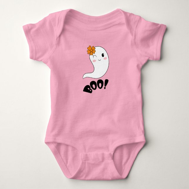 Body Para Bebê Bebê Boo Girly Pink Ghost Galloween (Frente)