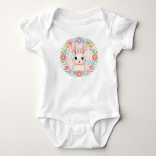 Body Para Bebê Bebê coelho em Floral Wreath