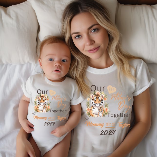 Body Para Bebê Bebê Combinando com Tigre Nosso Primeiro Dia das M (Baby Matching. TIger and Cub. Our first Mother's day Together!)