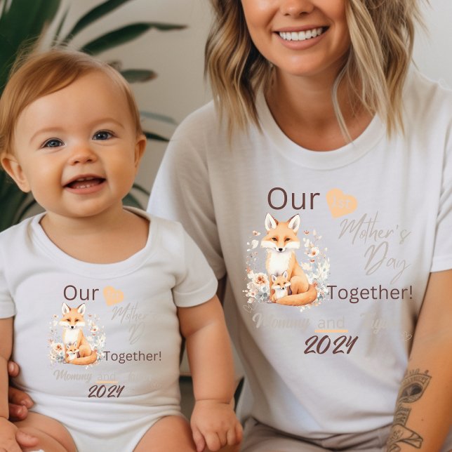 Body Para Bebê Bebê Combinando Raposa Nosso Primeiro Dia das Mães (Baby Matching. Fox and Baby. Our First Mother's Day Together!)