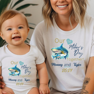 Body Para Bebê Bebê Combinando Tubarão Nosso Primeiro Dia das Mãe