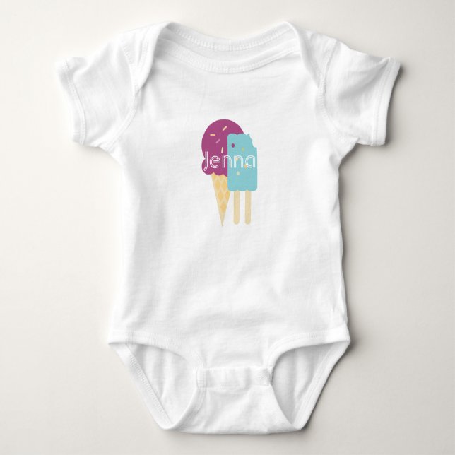 Body Para Bebê Bebê Cone de Sorvete Personalizado Nome (Frente)