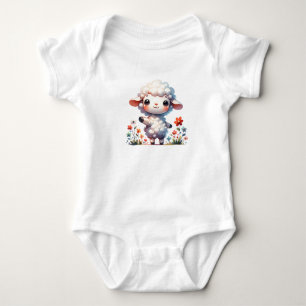 Body Para Bebê Bebê Cordeiro Fofo com Flor