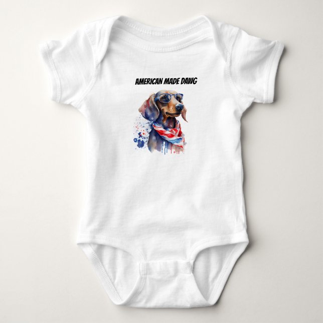 Body Para Bebê Bebê Dachshund de 4 de Julho (Frente)