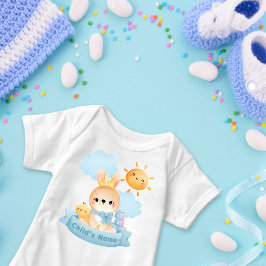 Body Para Bebê Bebê de coelho bonito, coroa, blocos azuis, person