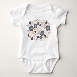 Body Para Bebê Bebê de Design Floral Cinza Elegante de Pêssego