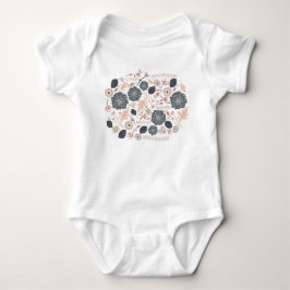 Body Para Bebê Bebê de Design Floral Cinza Elegante Pêssego