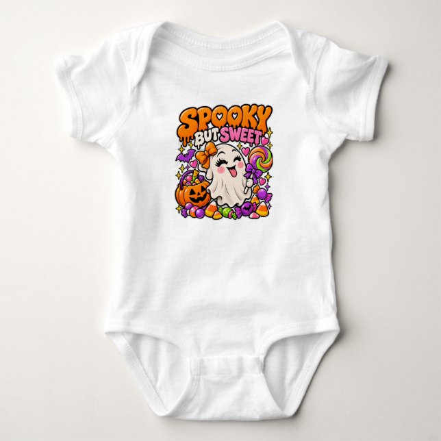 Body Para Bebê Bebê de Halloween Assustador porém Doce  (Frente)