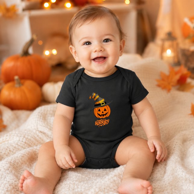 Body Para Bebê Bebê de Halloween com Chapéu de Bruxa Abobrinha Fo (Criador carregado)