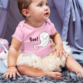Body Para Bebê Bebê de Halloween Rosa Fantasma Branco Amigável