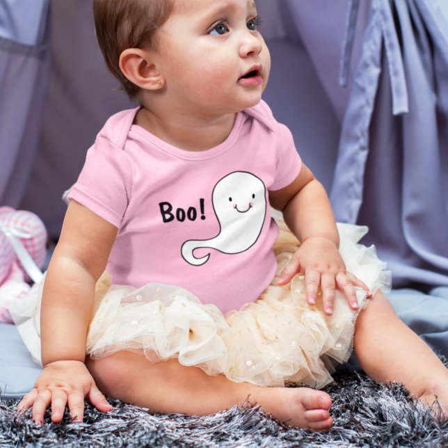 Body Para Bebê Bebê de Halloween Rosa Fantasma Branco Amigável (Criador carregado)