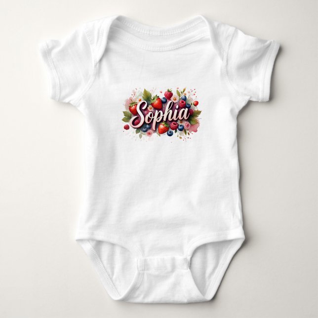 Body Para Bebê Bebê de macaco "Sophia" Berry Floral Design (Frente)