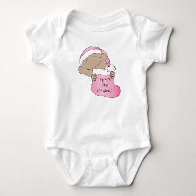 Body Para Bebê Bebê de Natal Cor Rosa Cap (Frente)