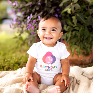 Body Para Bebê Bebê de um Ano Menina Balões Rosa Modernos