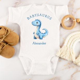 Body Para Bebê Bebê Dinossauro Azul Personalizado para Meninos