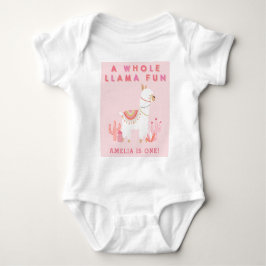 Body Para Bebê Bebê Divertido com Llama Rosa para 1º Aniversário