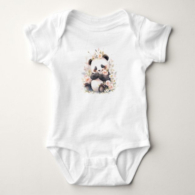 Body Para Bebê Bebê doce Borrão de Panda com Flores (Frente)