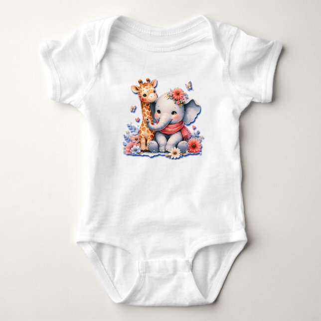 Body Para Bebê Bebê Elefante e Bebê Girafa Melhores Amigos (Frente)