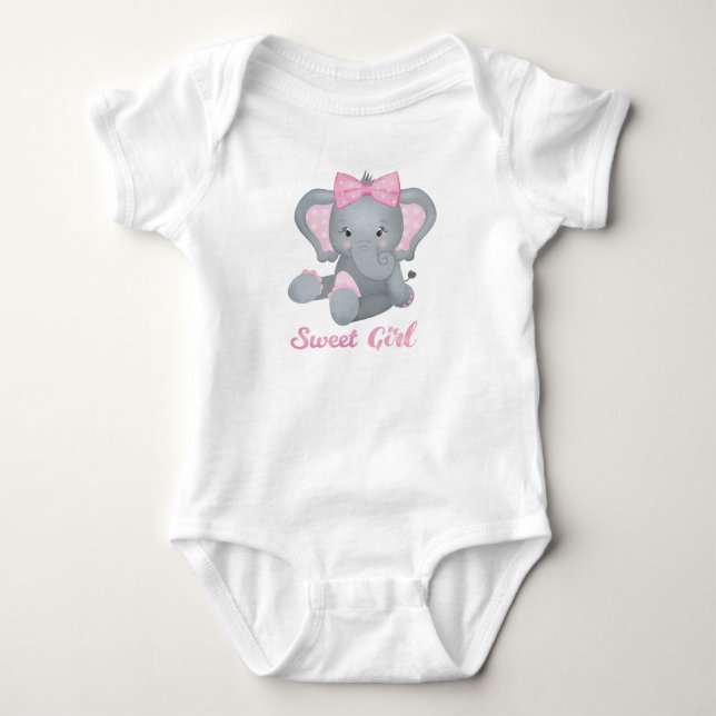 Body Para Bebê Bebê elefante fofo com laço rosa (Frente)