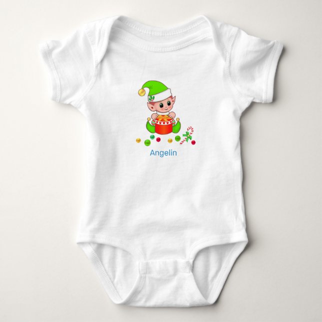 Body Para Bebê Bebê Elfo de Natal Fofo & Confetes (Frente)