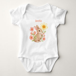Body Para Bebê Bebê Floral Bunny Aquarela Personalizado Fofo