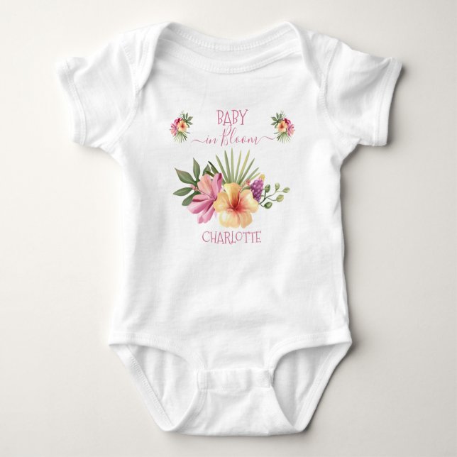 Body Para Bebê Bebê Floral de Hibiscus Tropical Rosa em Sangue (Frente)