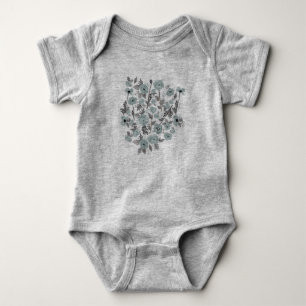 Body Para Bebê Bebê Flores Cinza Azul Papoulas